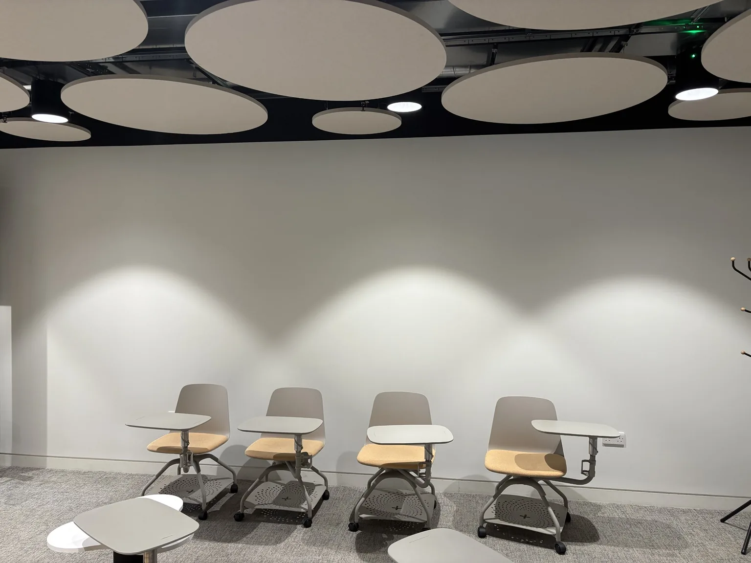 Completed white classroom walls after commercial painting and decorating in East London